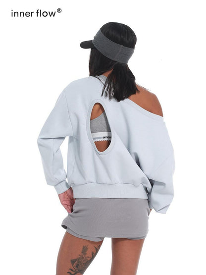 innerflow Misty Blue One Shoulder Dachshund Cartoon Print Women&