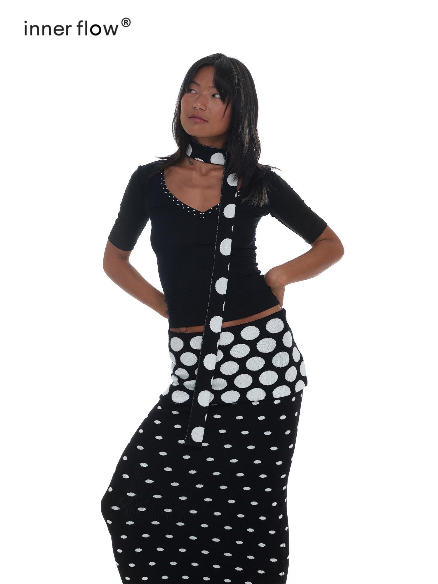 innerflow Mixed Polka Dot Spliced Fitted Women&