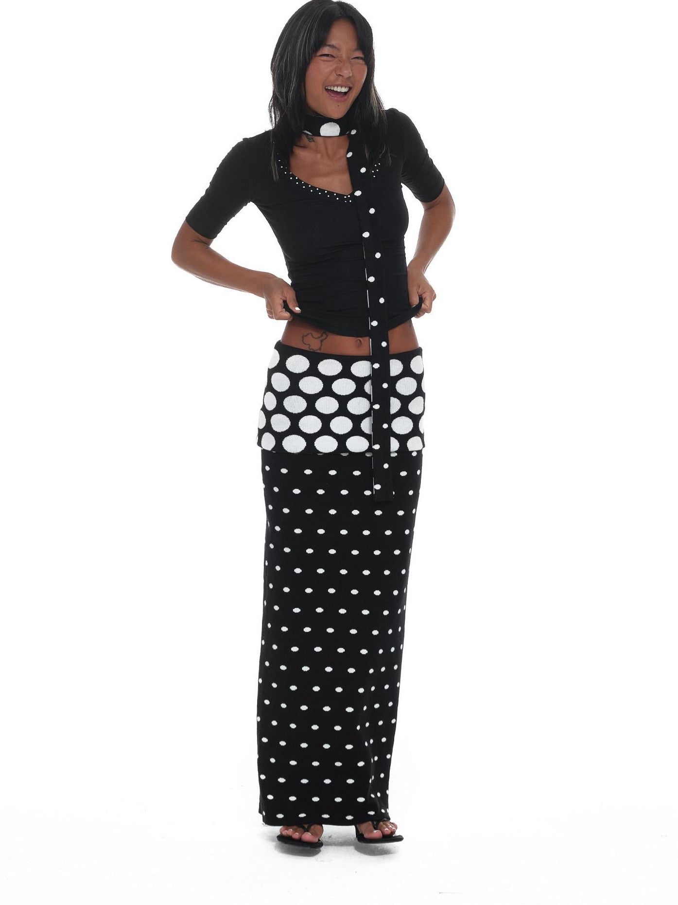 innerflow Mixed Polka Dot Spliced Fitted Women&