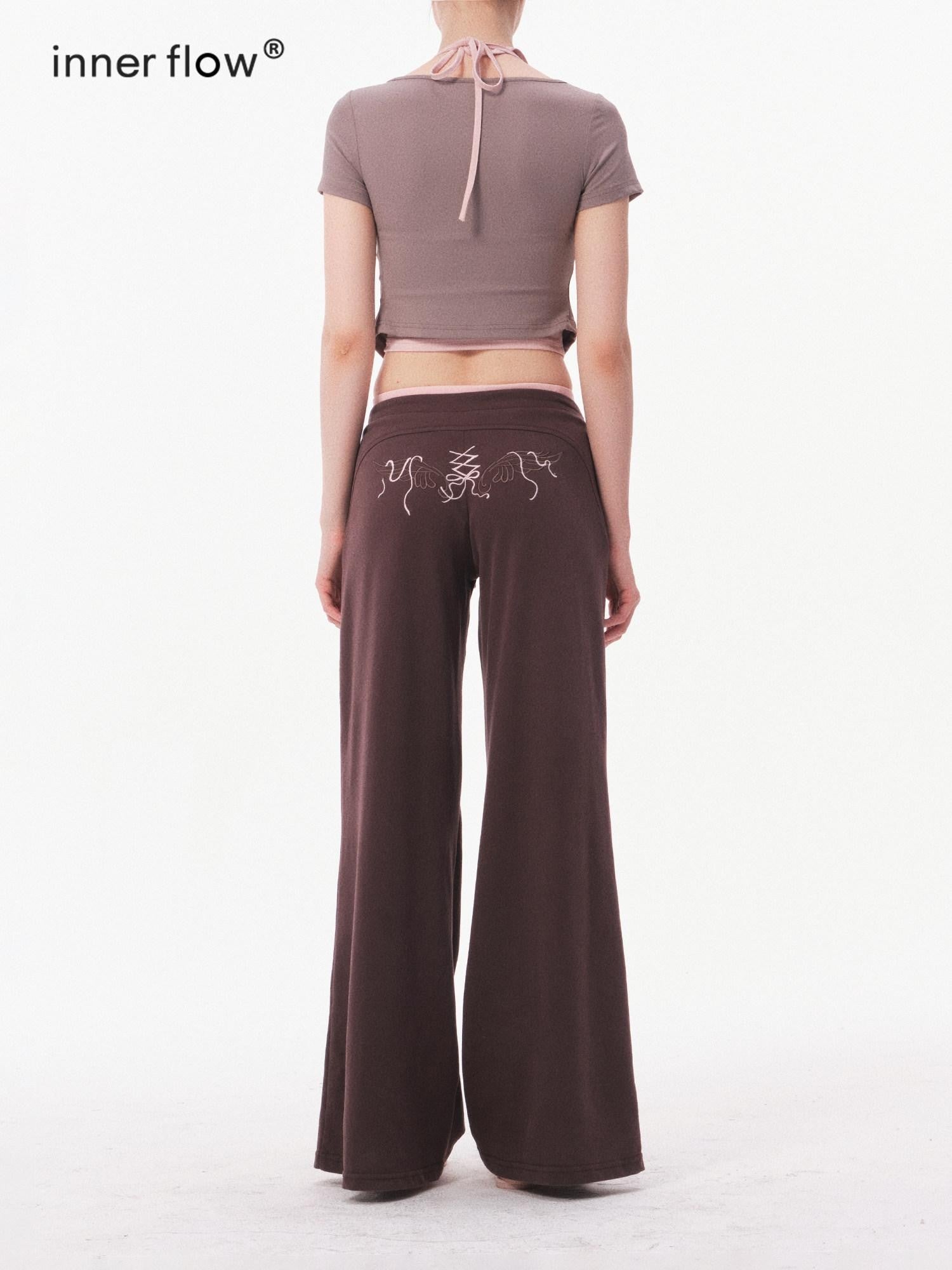innerflow Nude Skin Cropped Tie Cardigan Camisole High Waist Pants Women&