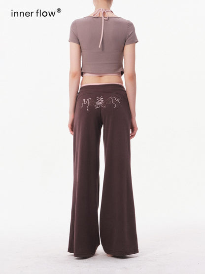 innerflow Nude Skin Cropped Tie Cardigan Camisole High Waist Pants Women&