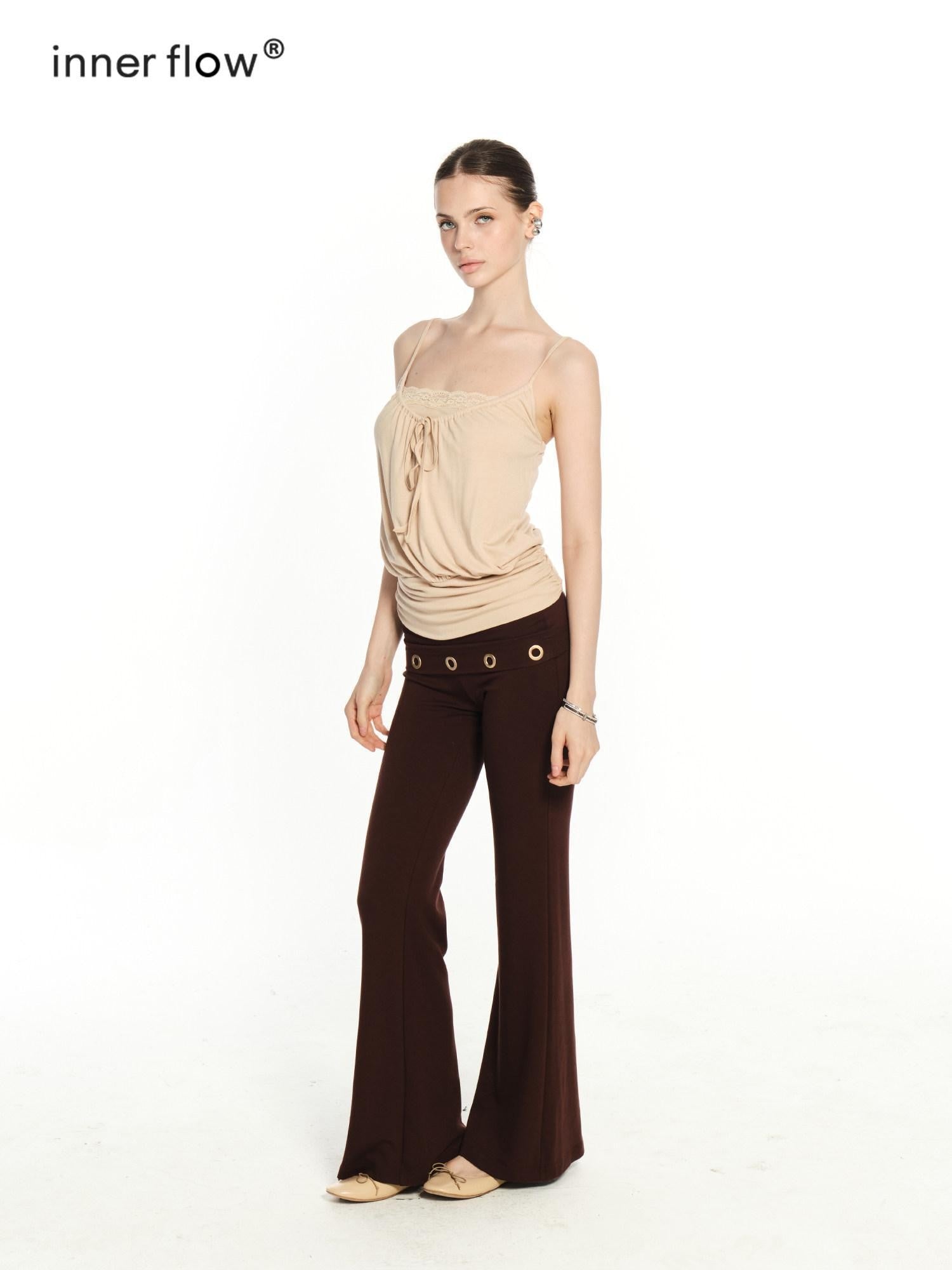 innerflow Oatmeal And Grass Green Two Tone Lace Ruched Women&