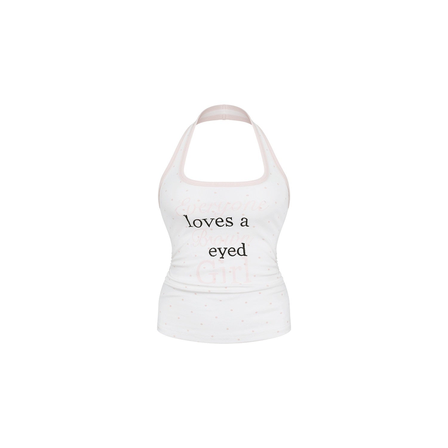 innerflow_Pink_Asymmetric_V-neck_Letter_Print_Polka_Dot_H_Shaped_Slim_Women&