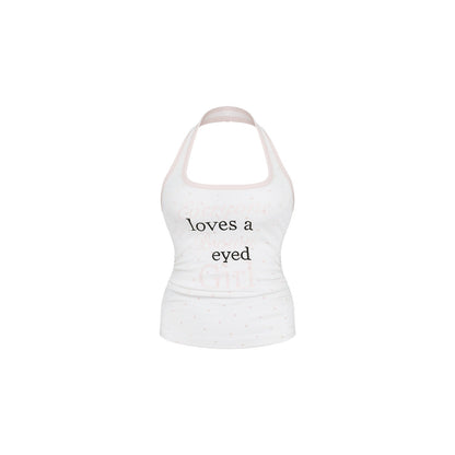 innerflow_Pink_Asymmetric_V-neck_Letter_Print_Polka_Dot_H_Shaped_Slim_Women&
