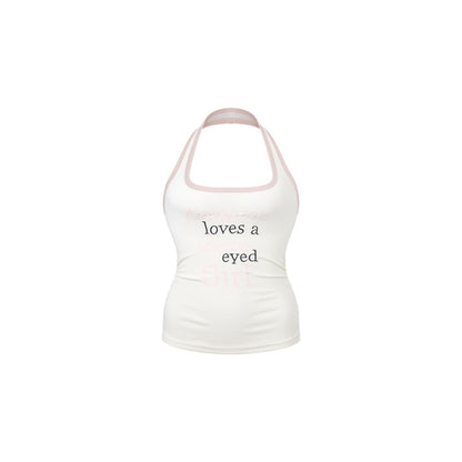 innerflow_Pink_Asymmetric_V-neck_Letter_Print_Polka_Dot_H_Shaped_Slim_Women&