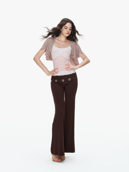 innerflow Pink Coffee Lace U Neck Cropped Slim Strappy Women&
