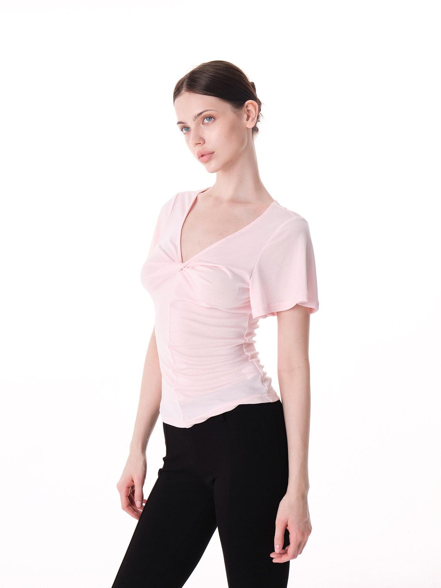 innerflow Pink Green Twist Knot V-neck Ruched Waist Women&