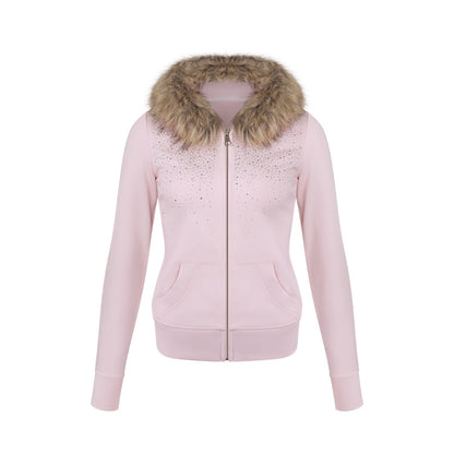 innerflow_Pink_Slim_Waist_Fur_Collar_Rhinestone_Hooded_Women&