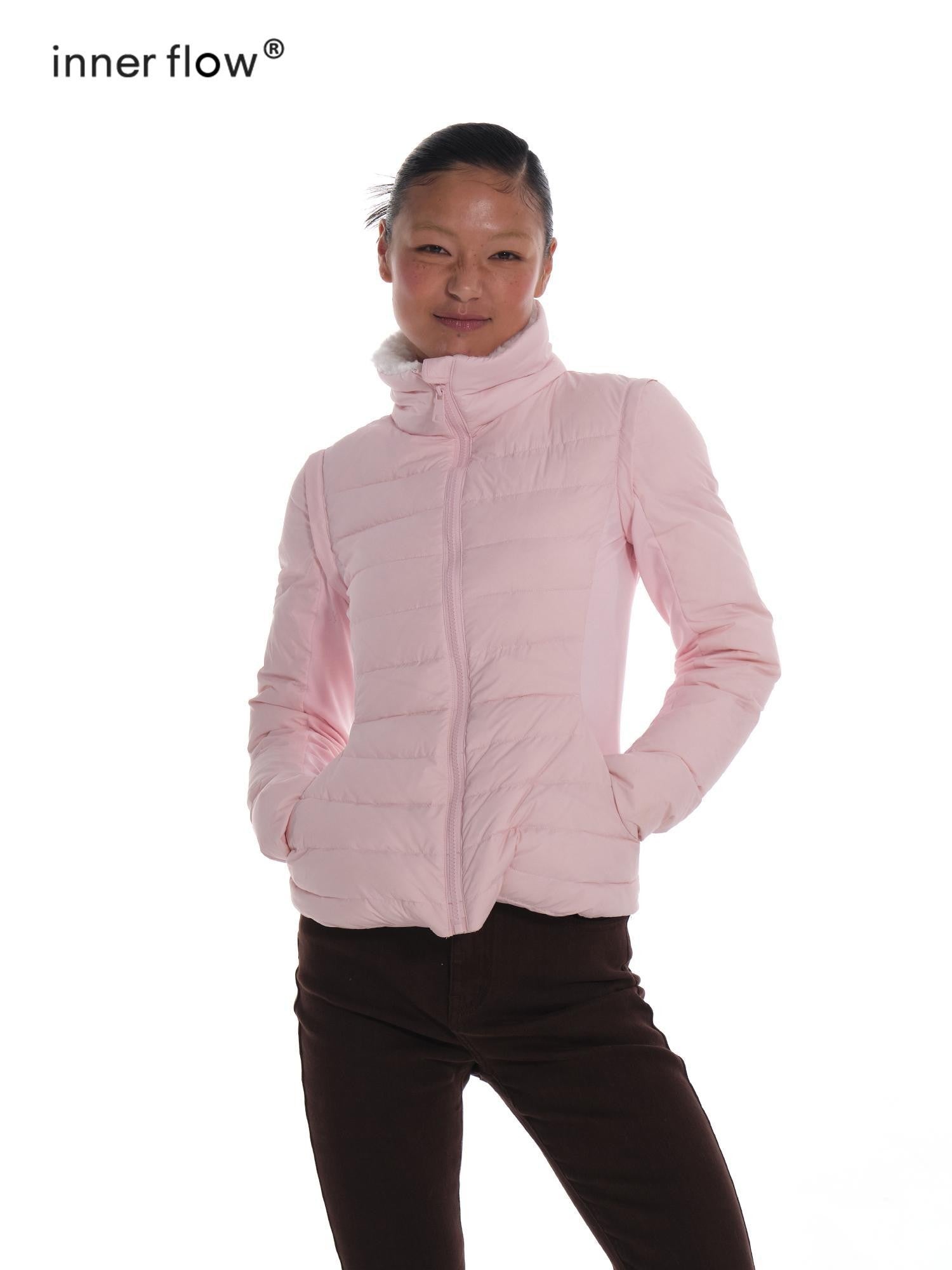innerflow Pink Snow Convertible Vest Detachable Sleeves Women&