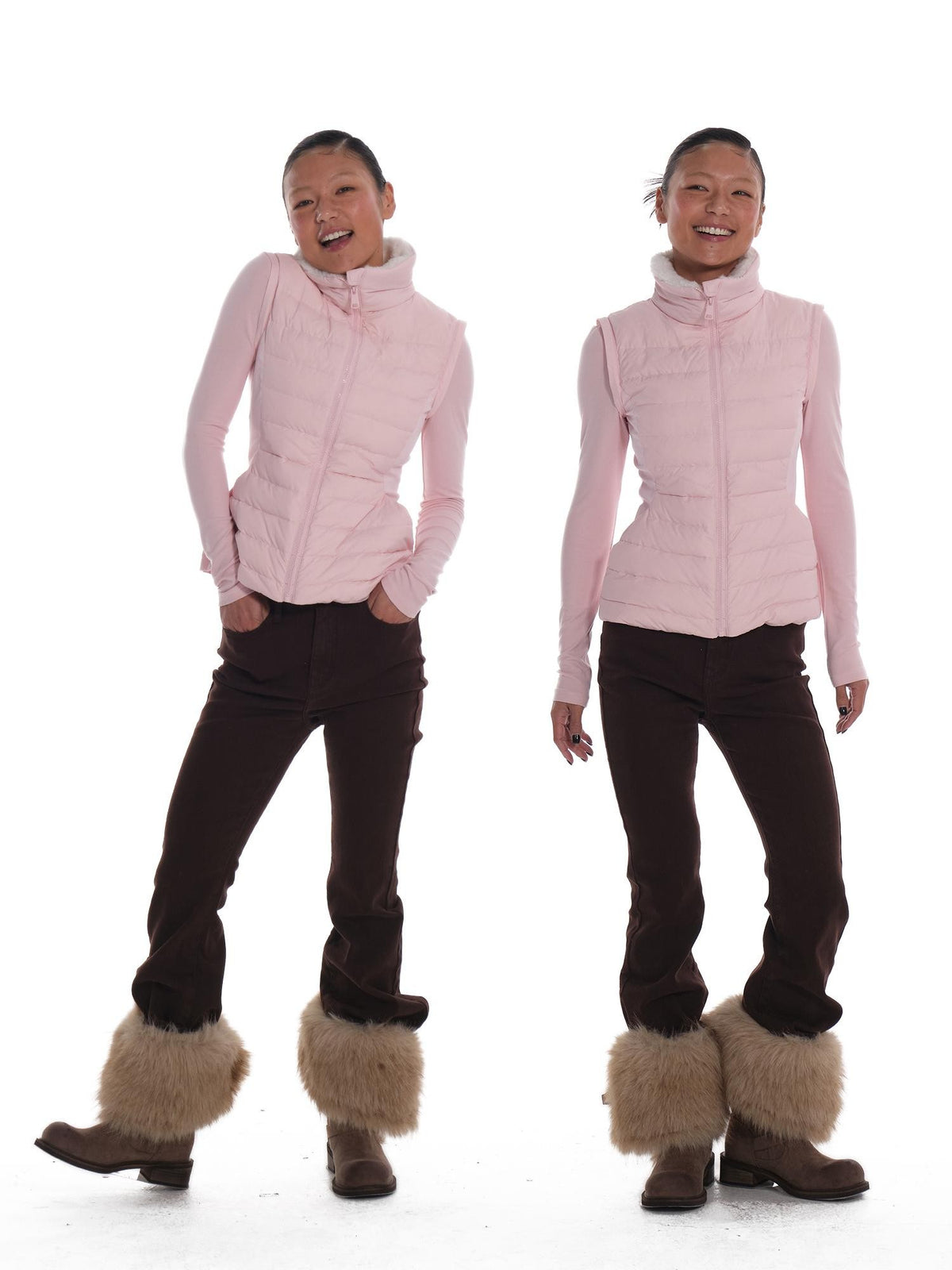 innerflow Pink Snow Convertible Vest Detachable Sleeves Women&