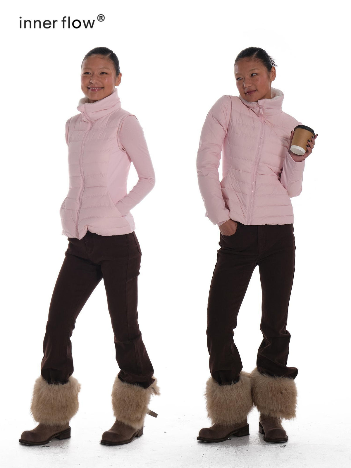 innerflow Pink Snow Convertible Vest Detachable Sleeves Women&