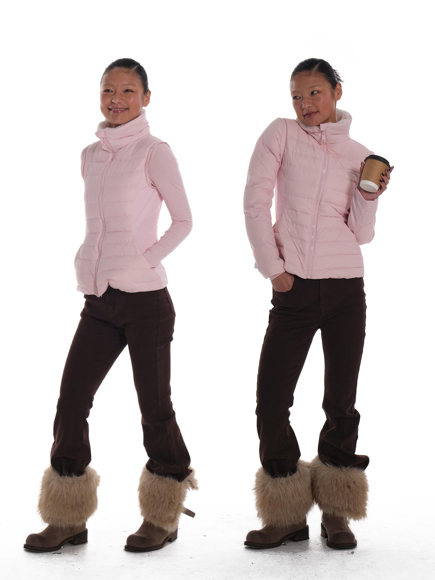 innerflow Pink Snow Convertible Vest Detachable Sleeves Women&