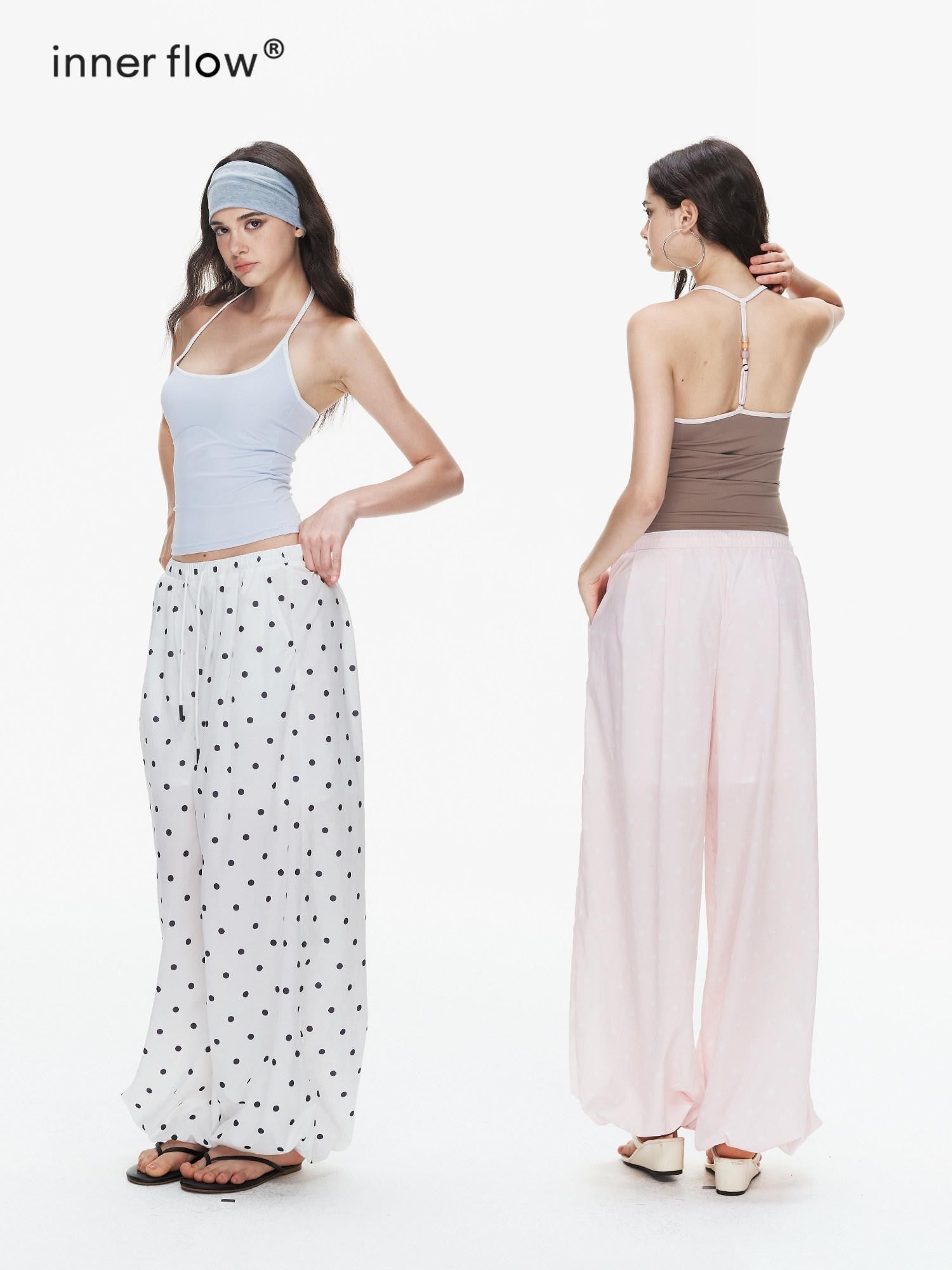 innerflow Polka Dot Padded Cami Open Back Wide Leg Women&