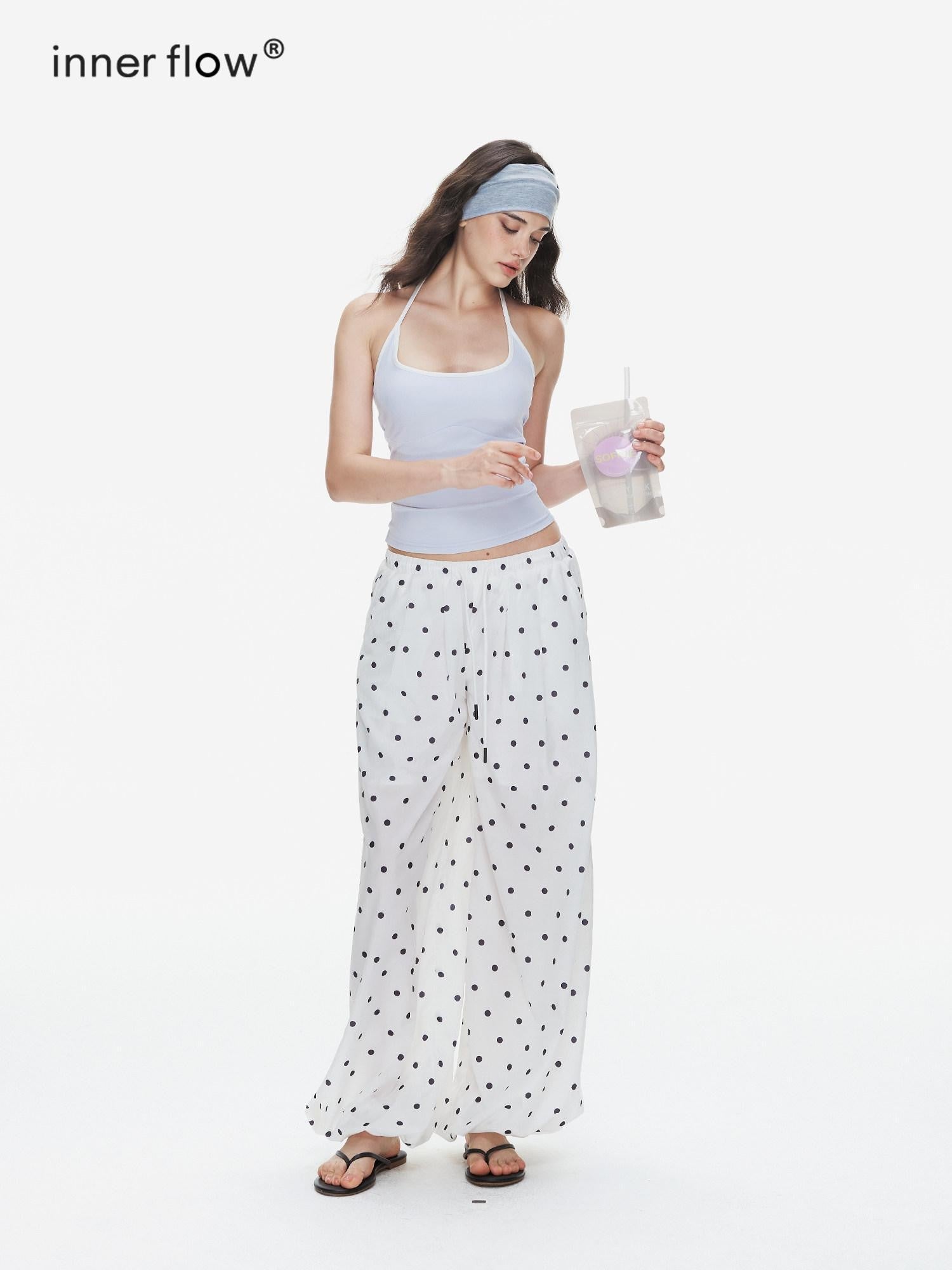 innerflow Polka Dot Padded Cami Open Back Wide Leg Women&