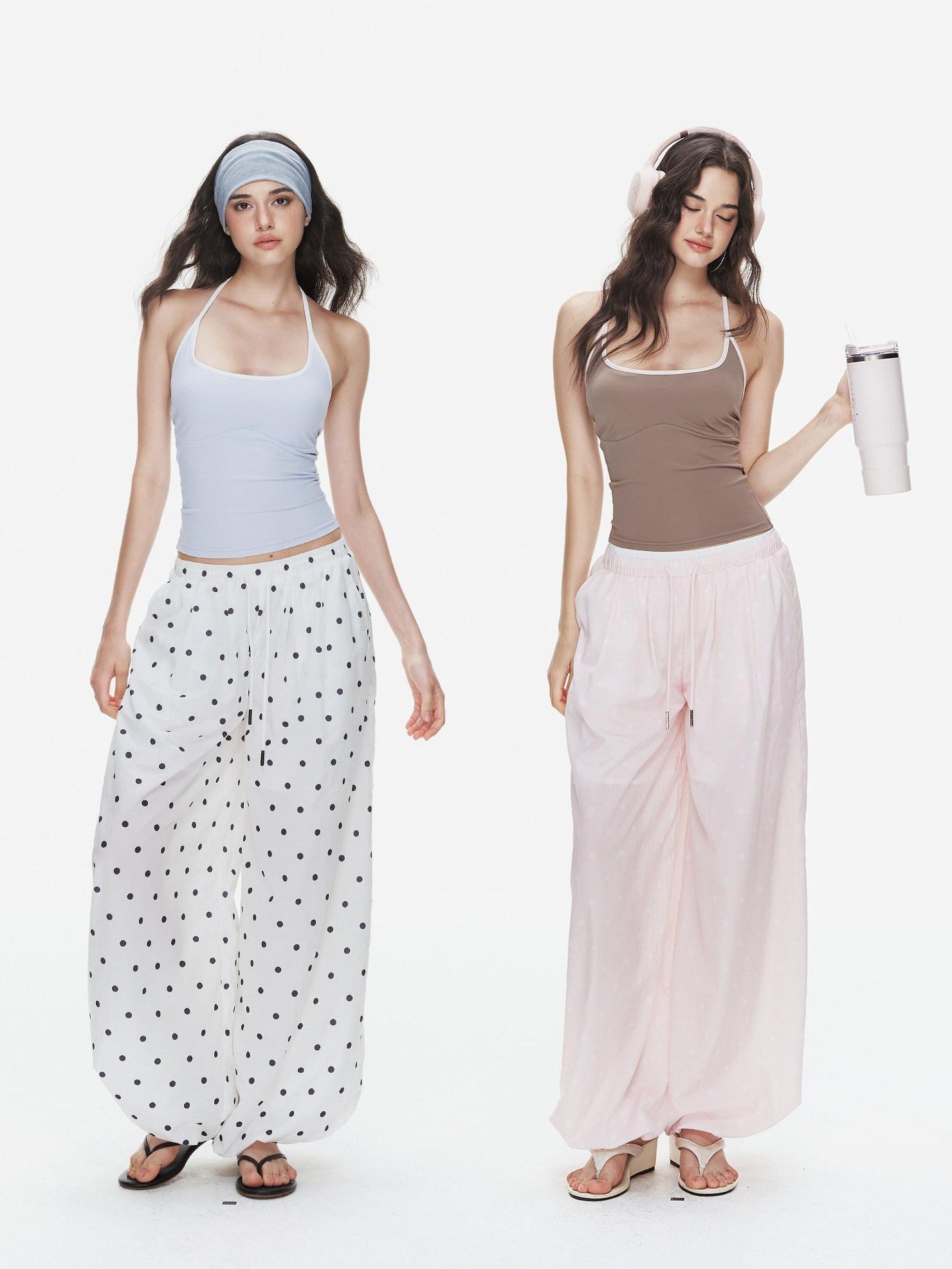 innerflow Polka Dot Padded Cami Open Back Wide Leg Women&