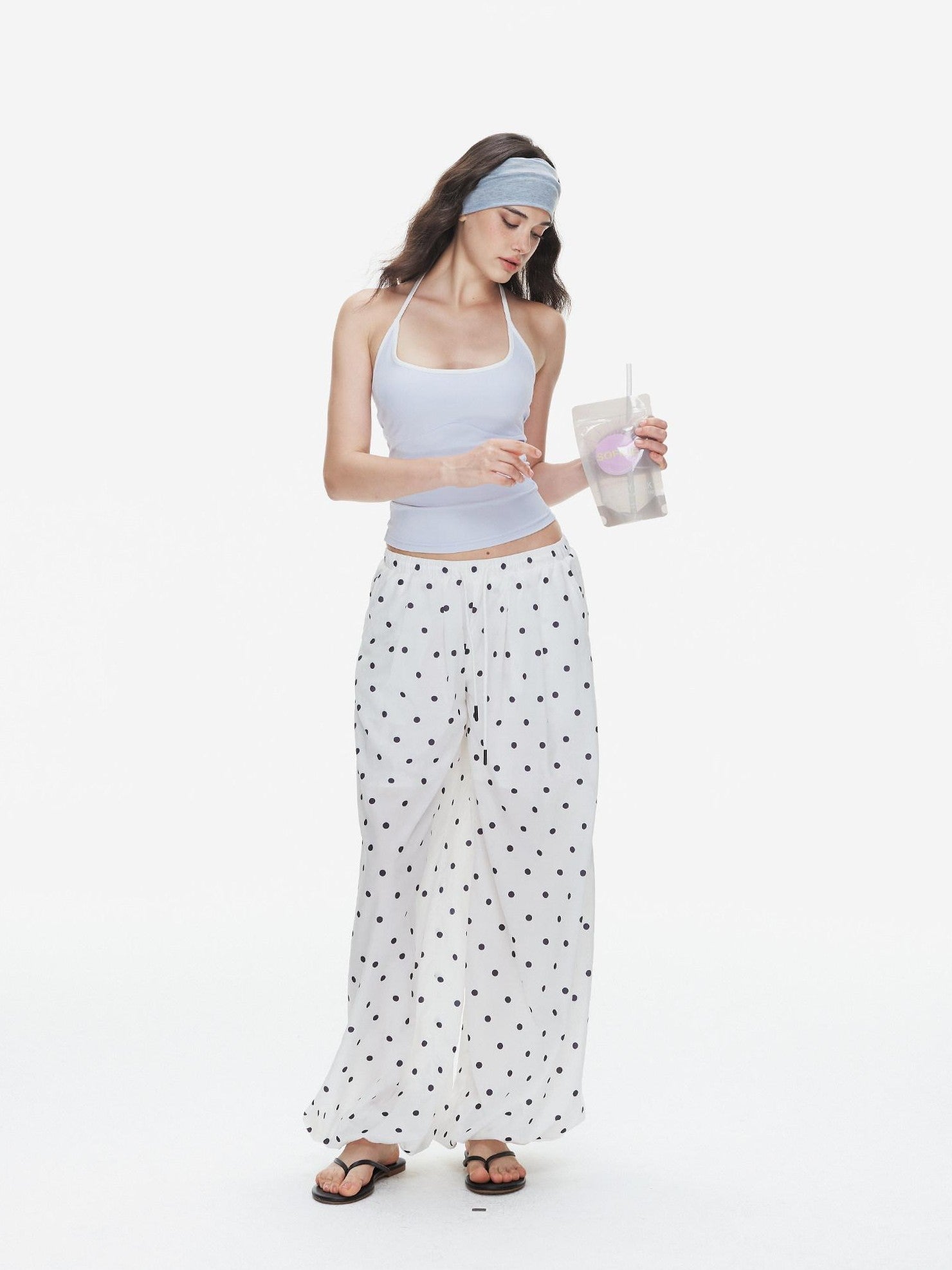 innerflow Polka Dot Padded Cami Open Back Wide Leg Women&