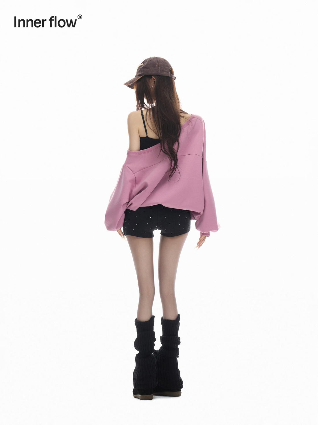 innerflow Print Asymmetric Neck Drop Shoulder Loose Women&