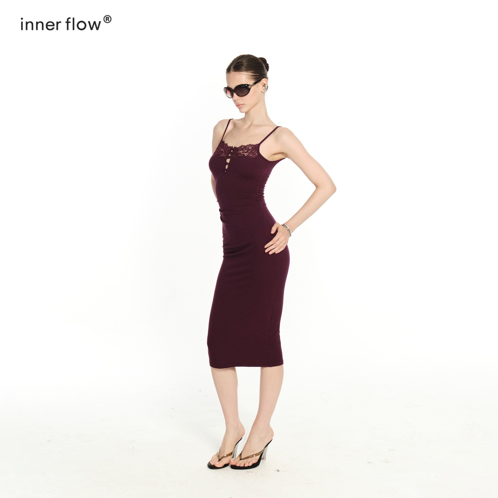 innerflow_Purple_Lace_Black_Cardigan_Two_Piece_Women&