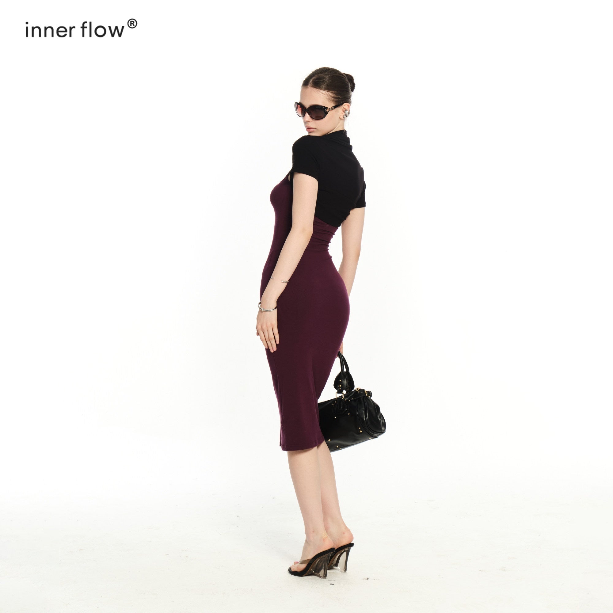 innerflow_Purple_Lace_Black_Cardigan_Two_Piece_Women&