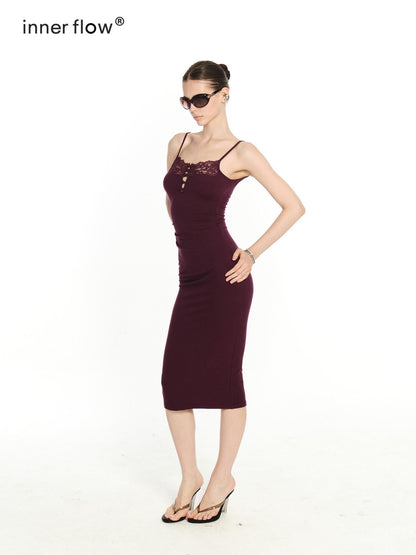 innerflow Purple Lace Black Cardigan Two Piece Women&