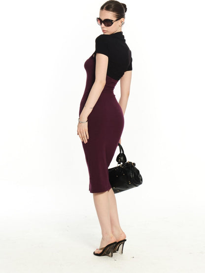 innerflow Purple Lace Black Cardigan Two Piece Women&