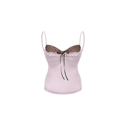 innerflow_Purple_Polka_Dot_Patchwork_Ruffle_V-neck_Women&