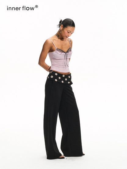 innerflow Purple Polka Dot Patchwork Ruffle V-neck Women&
