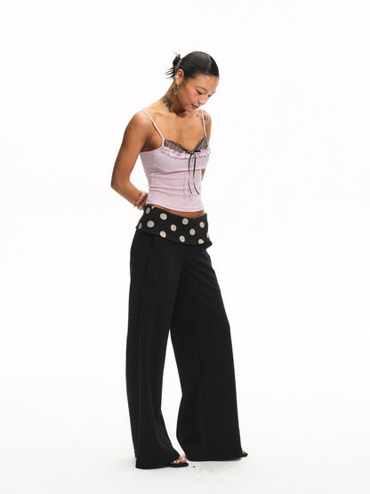 innerflow Purple Polka Dot Patchwork Ruffle V-neck Women&