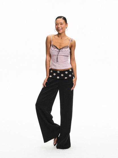 innerflow Purple Polka Dot Patchwork Ruffle V-neck Women&