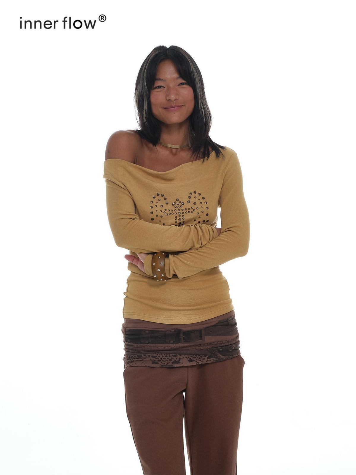 innerflow Rhinestone Reversible One Shoulder Women&