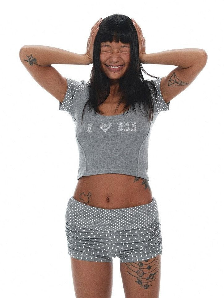 innerflow Rhinestone Spliced Polka Dot Women&