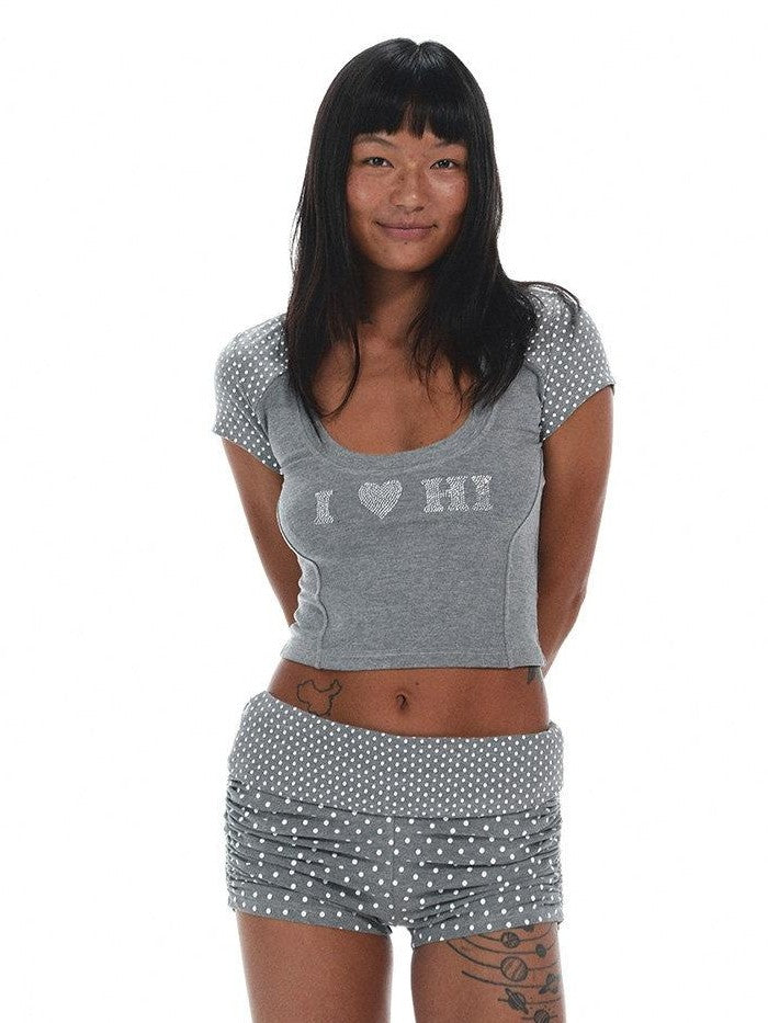 innerflow Rhinestone Spliced Polka Dot Women&