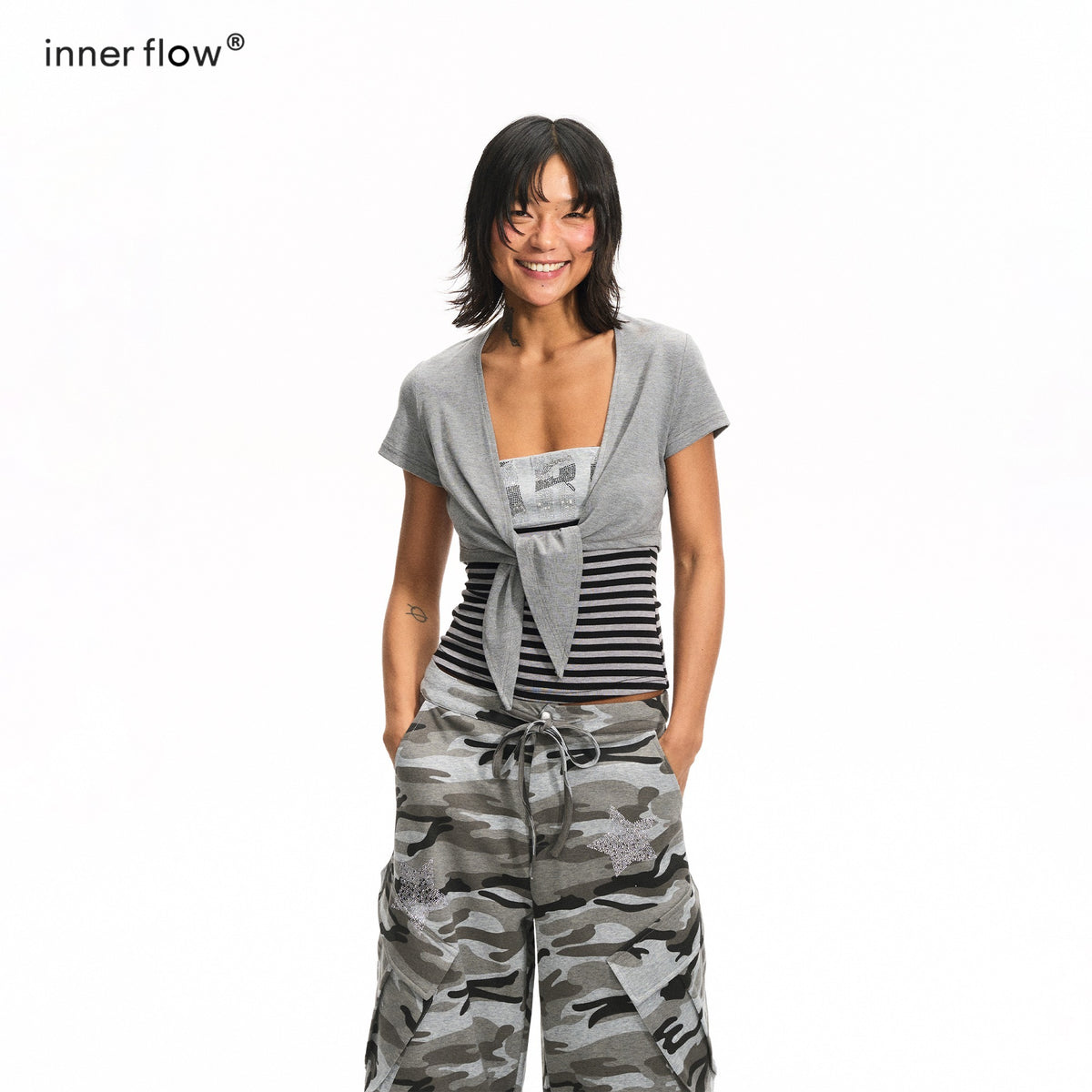 innerflow_Rhinestone_Striped_Tube_Top_Camo_Slim_Fit_Women&