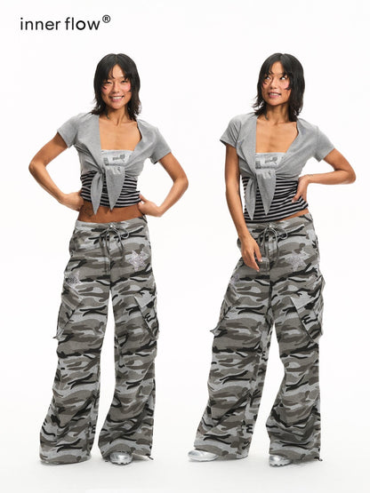 innerflow Rhinestone Striped Tube Top Camo Slim Fit Women&