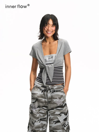 innerflow Rhinestone Striped Tube Top Camo Slim Fit Women&