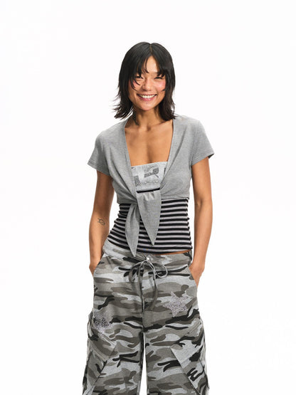 innerflow Rhinestone Striped Tube Top Camo Slim Fit Women&
