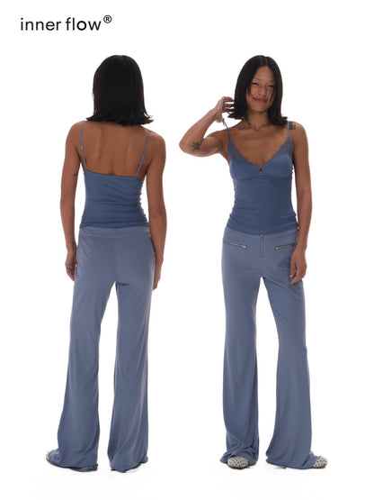 innerflow Sheer Lace Trim V-neck Women&