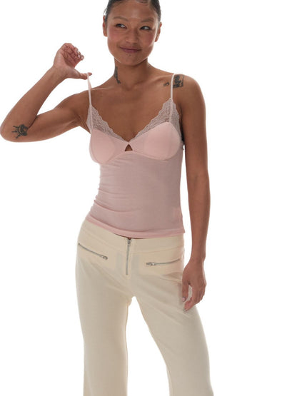 innerflow Sheer Lace Trim V-neck Women&