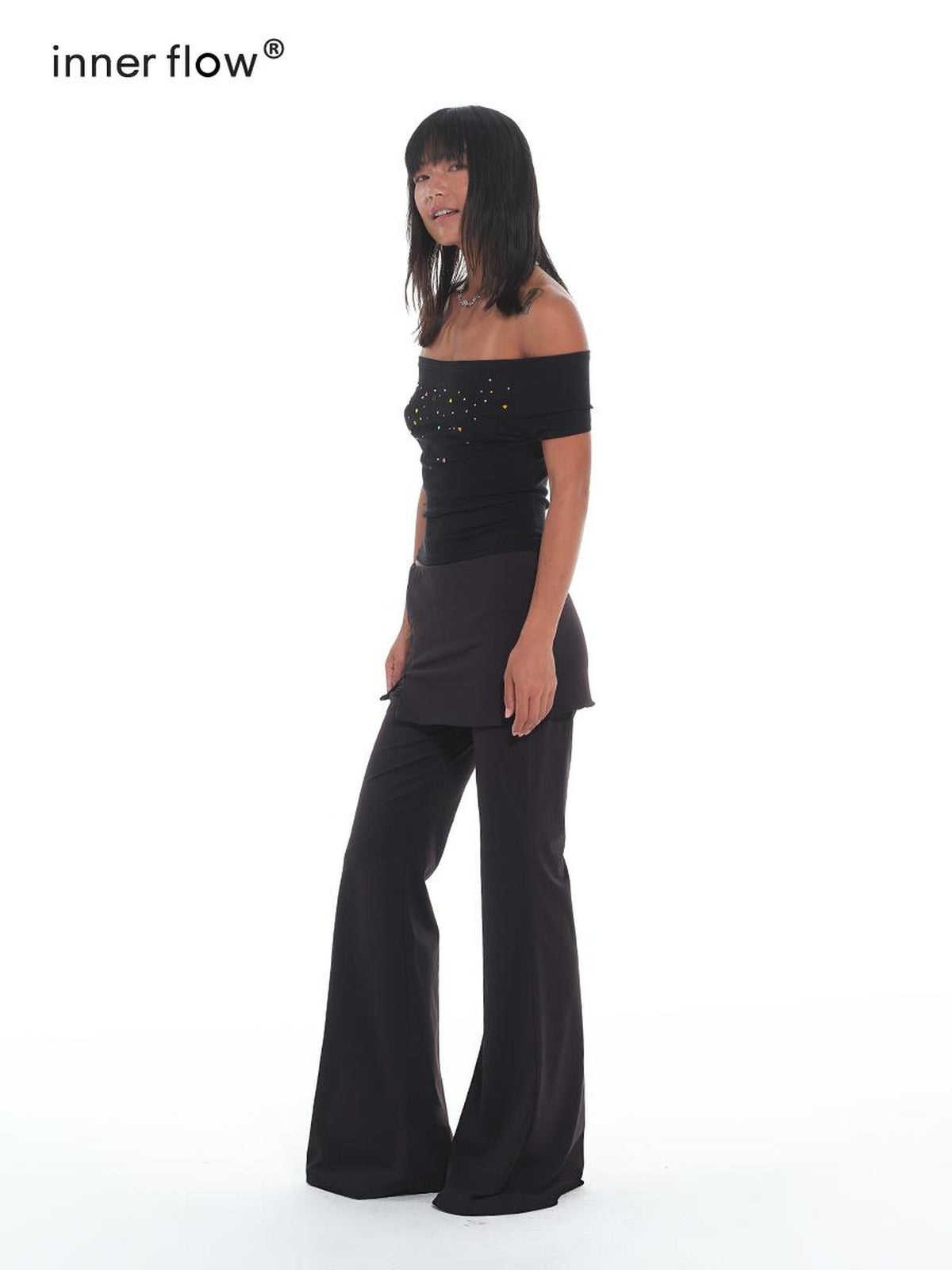 innerflow Skinlike Foldover Zipper Slim Micro Flare Women&