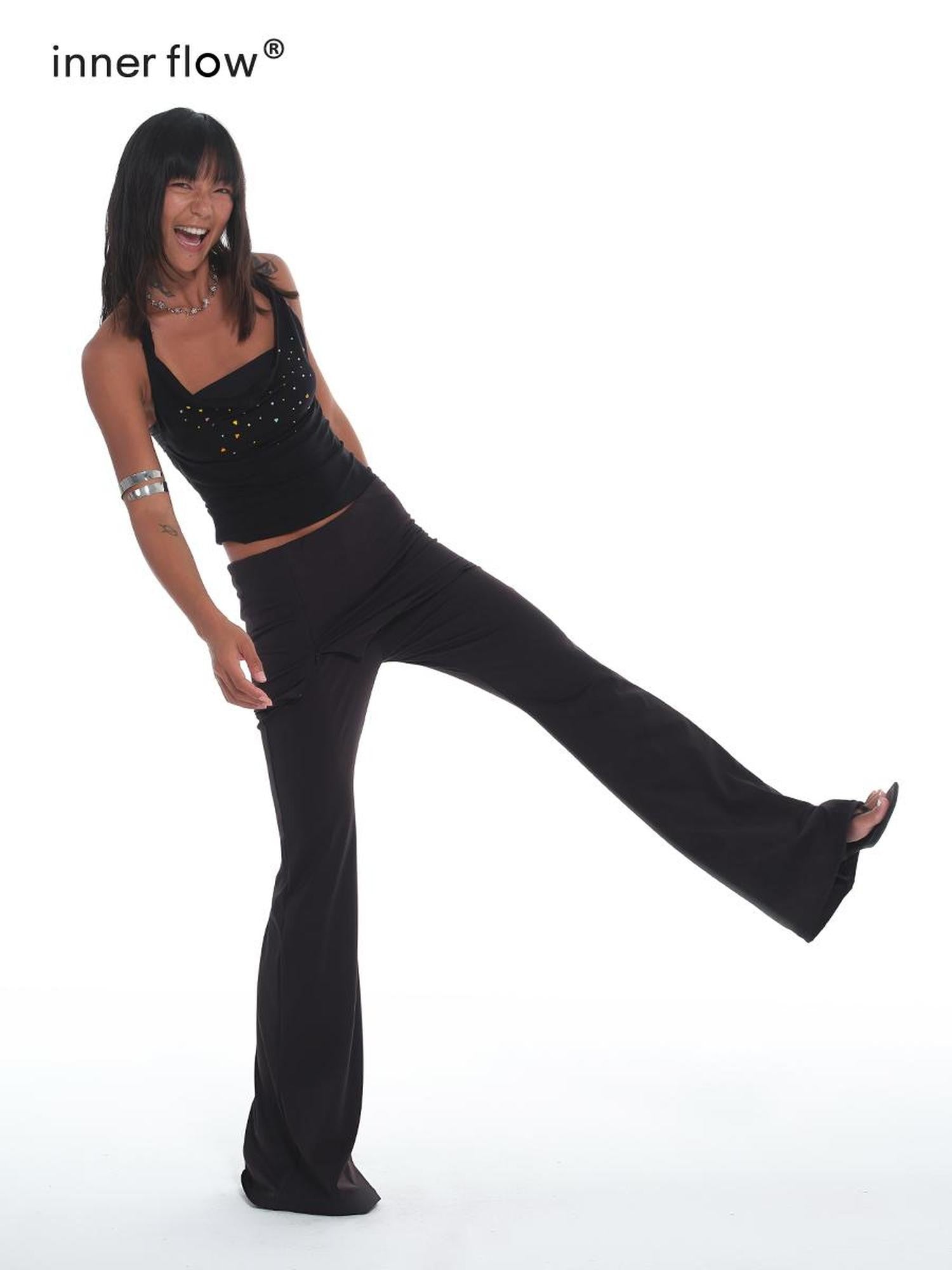 innerflow Skinlike Foldover Zipper Slim Micro Flare Women&