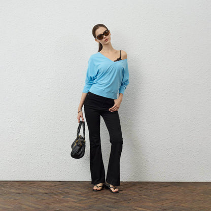 innerflow_Slouchy_Lace_V-neck_Asymmetric_Shoulder_Women&