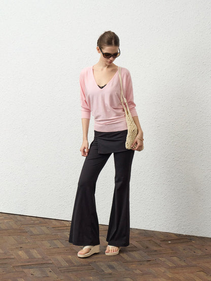 innerflow Slouchy Lace V-neck Asymmetric Shoulder Women&