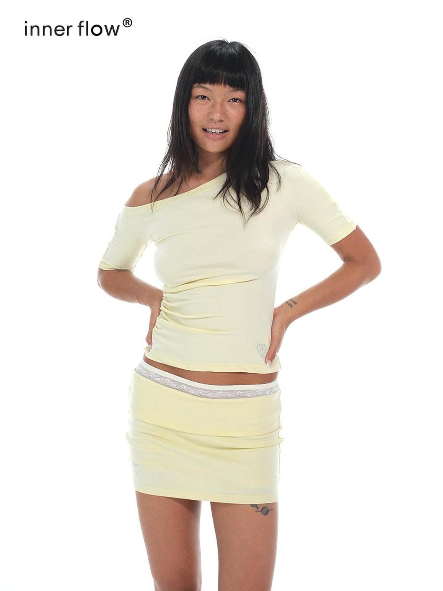 innerflow Soft Knit Ruched Waist One Shoulder Women&