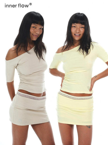 innerflow Soft Knit Ruched Waist One Shoulder Women&