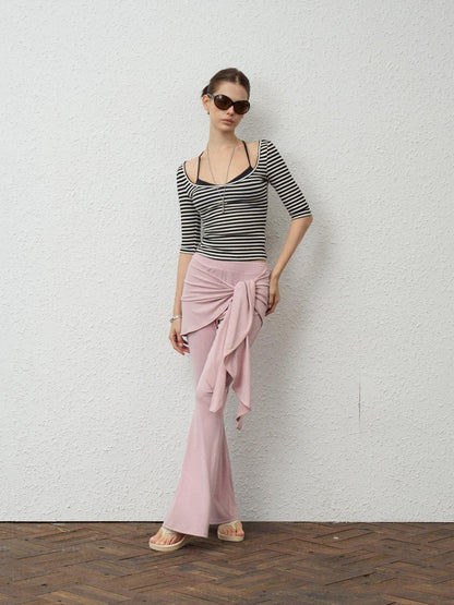 innerflow Solid Color Lace Up Flare Women&