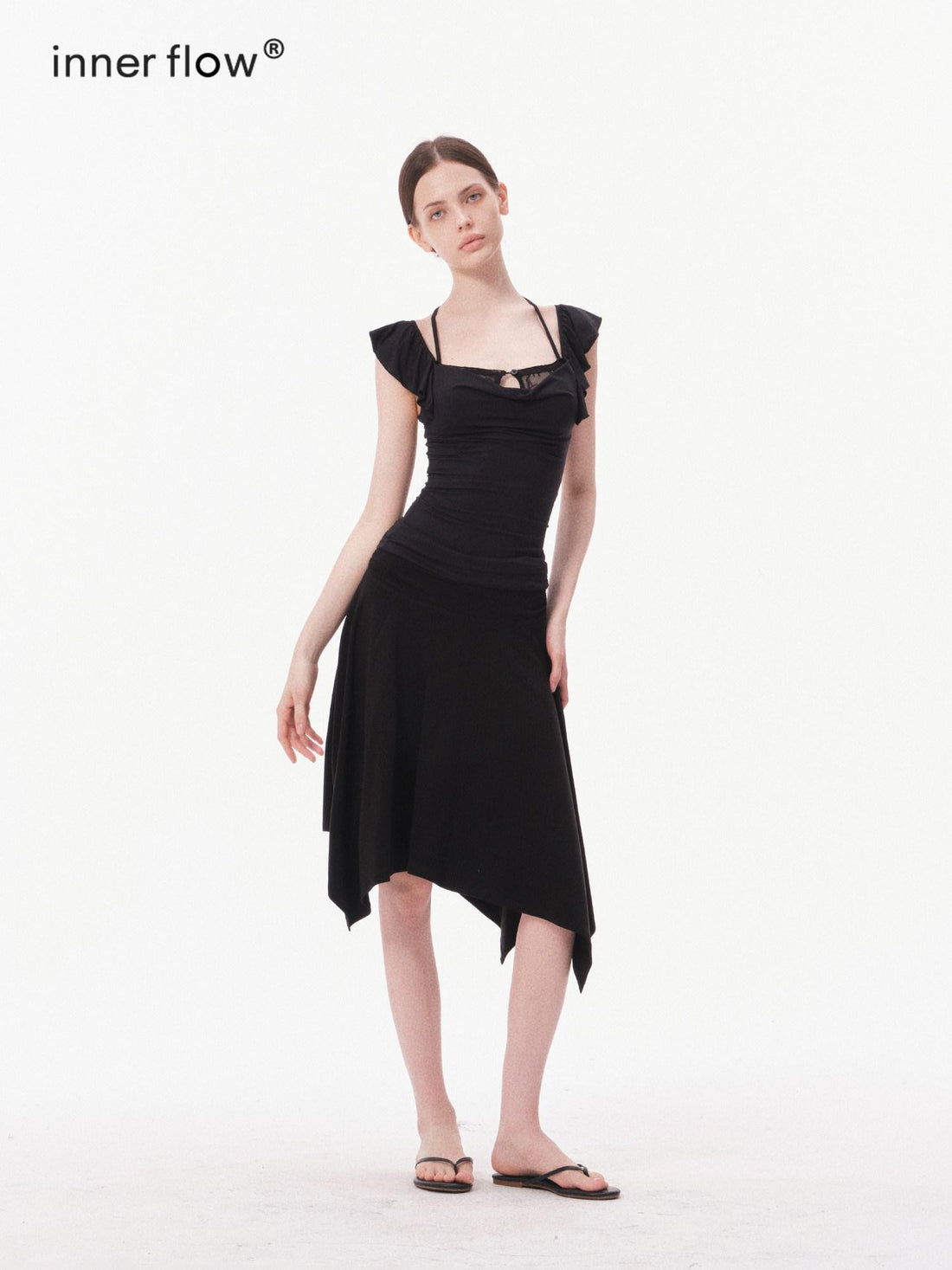 innerflow Solid Lace Flutter Sleeve Women&