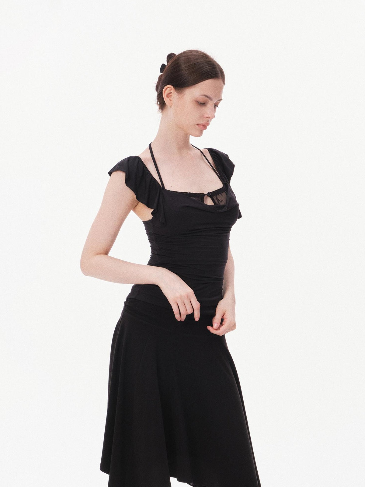 innerflow Solid Lace Flutter Sleeve Women&