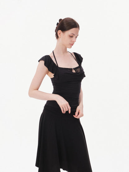 innerflow Solid Lace Flutter Sleeve Women&