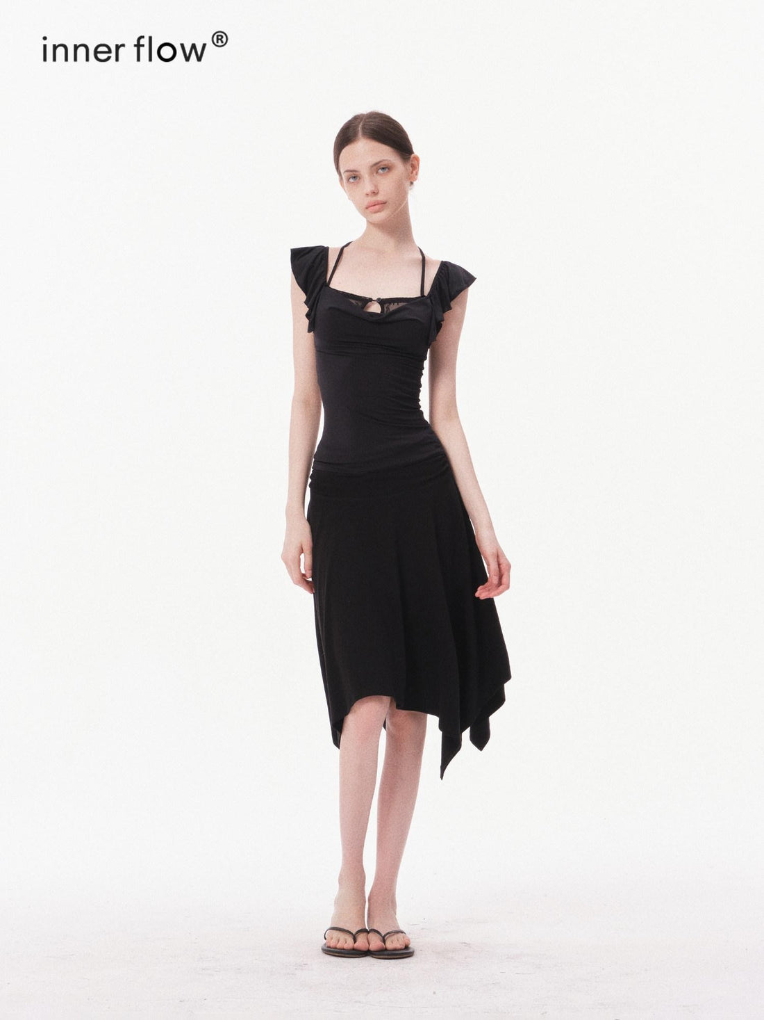 innerflow Solid Lace Flutter Sleeve Women&
