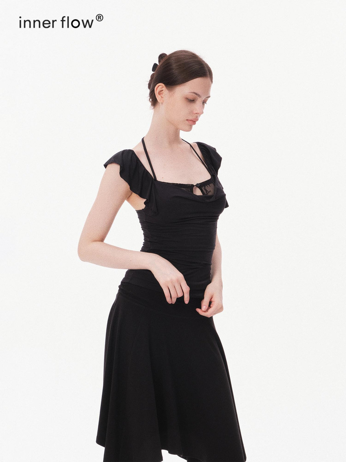 innerflow Solid Lace Flutter Sleeve Women&